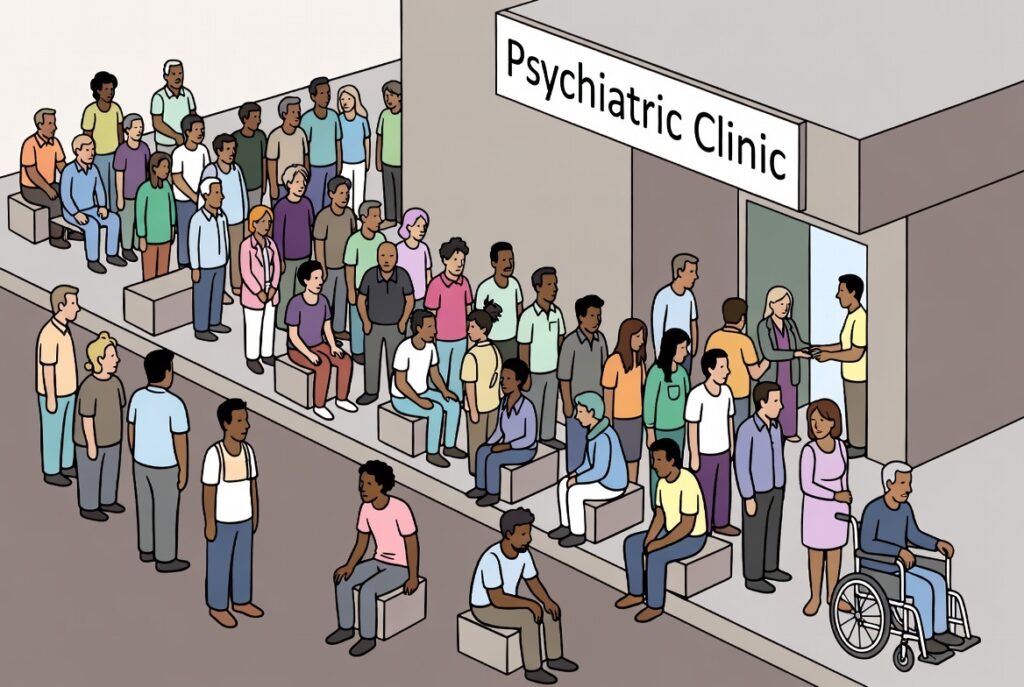 Psychiatric Clinic waiting area - an AI Image created on Grok
