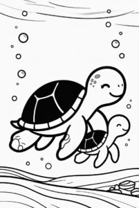 Mother and child - turtles colouring page