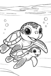 Mother and child - turtles colouring page