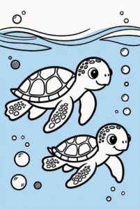 Ocean already coloured in - turtle colouring page