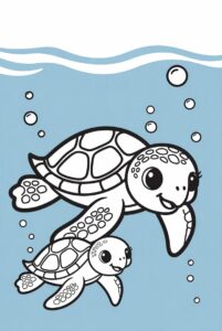 Ocean already coloured in - turtle colouring page