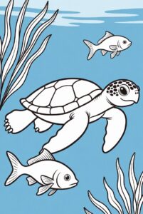 Ocean already coloured in - turtle colouring page