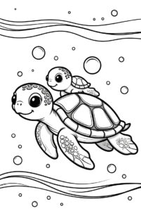 Mother and child - turtles colouring page