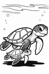 Mother and child - turtles colouring page