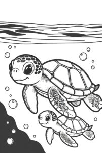 Mother and child - turtles colouring page