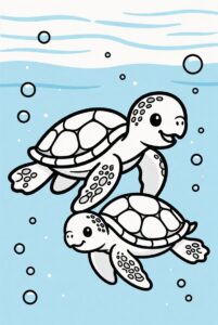 Ocean already coloured in - turtle colouring page