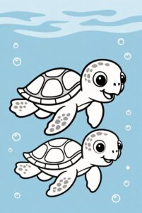 Ocean already coloured in - turtle colouring page
