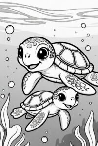 Mother and child - turtles colouring page