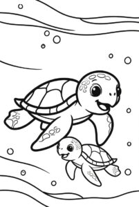 Mother and child - turtles colouring page