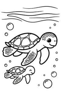 Mother and child - turtles colouring page