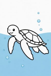 Ocean already coloured in - turtle colouring page