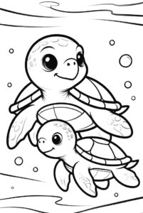 Mother and child - turtles colouring page