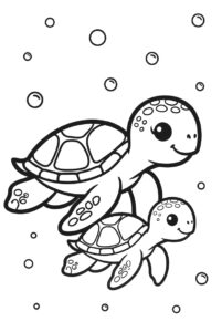 Mother and child - turtles colouring page