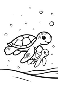 Mother and child - turtles colouring page